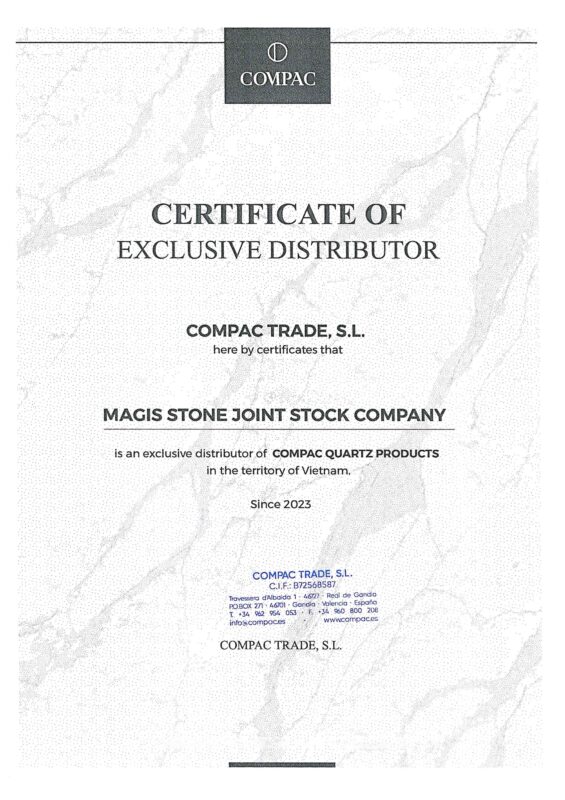 20230717 Certifcate of exclusive distributor Magis Stone Joint Stock Company stamped 001