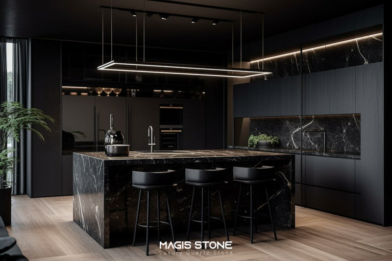Đá marble đen ốp bàn bếp